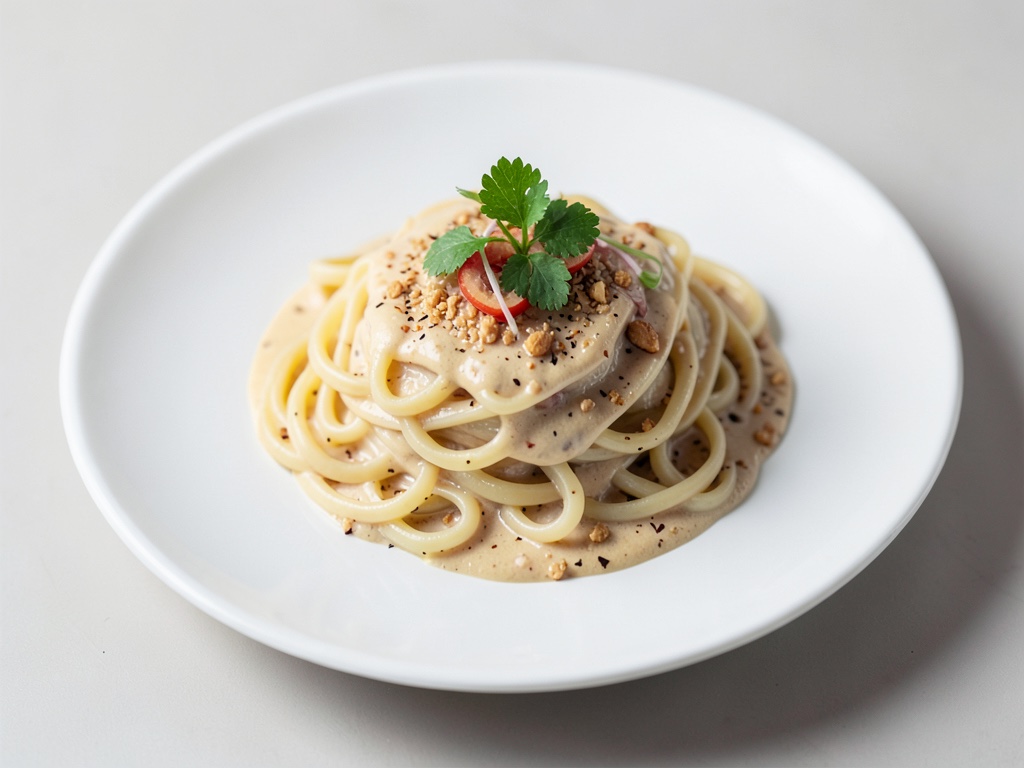 Cremige Udon-Nudeln mit Erdnuss-Dip