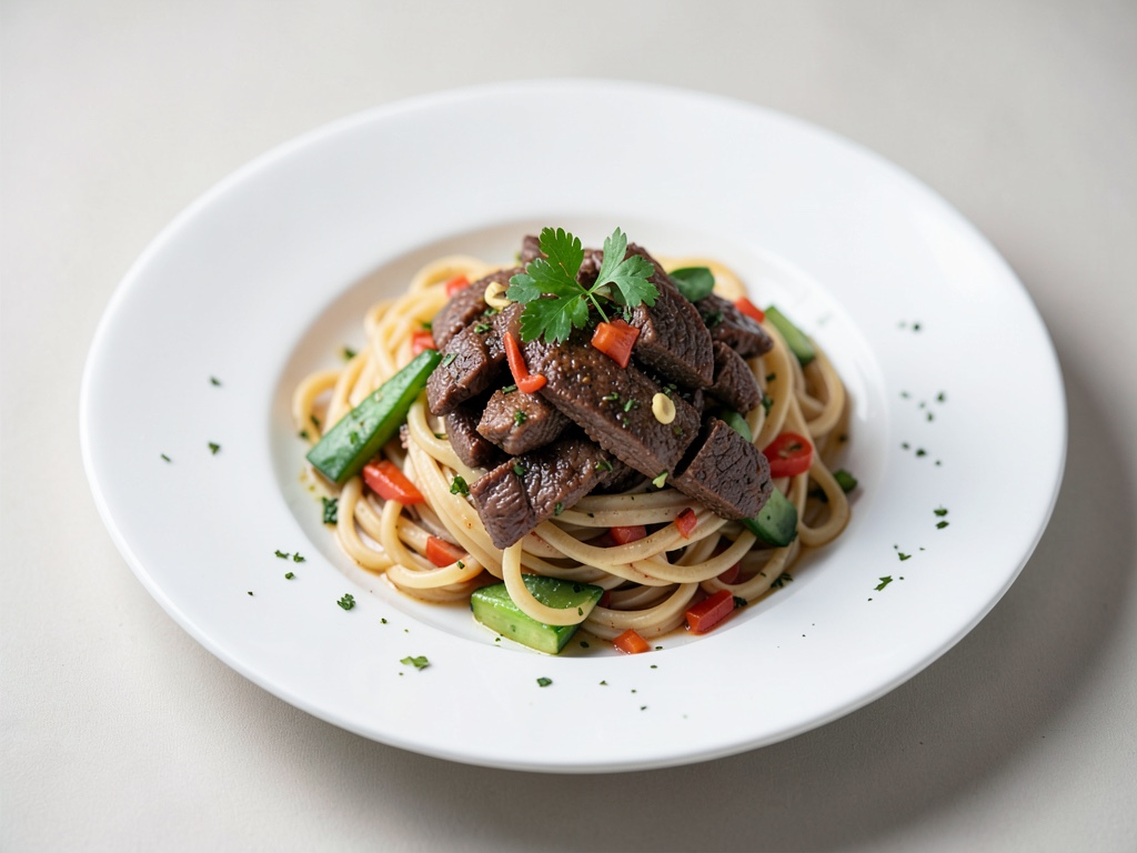 Udon-Nudeln mit Rind und Gemüse