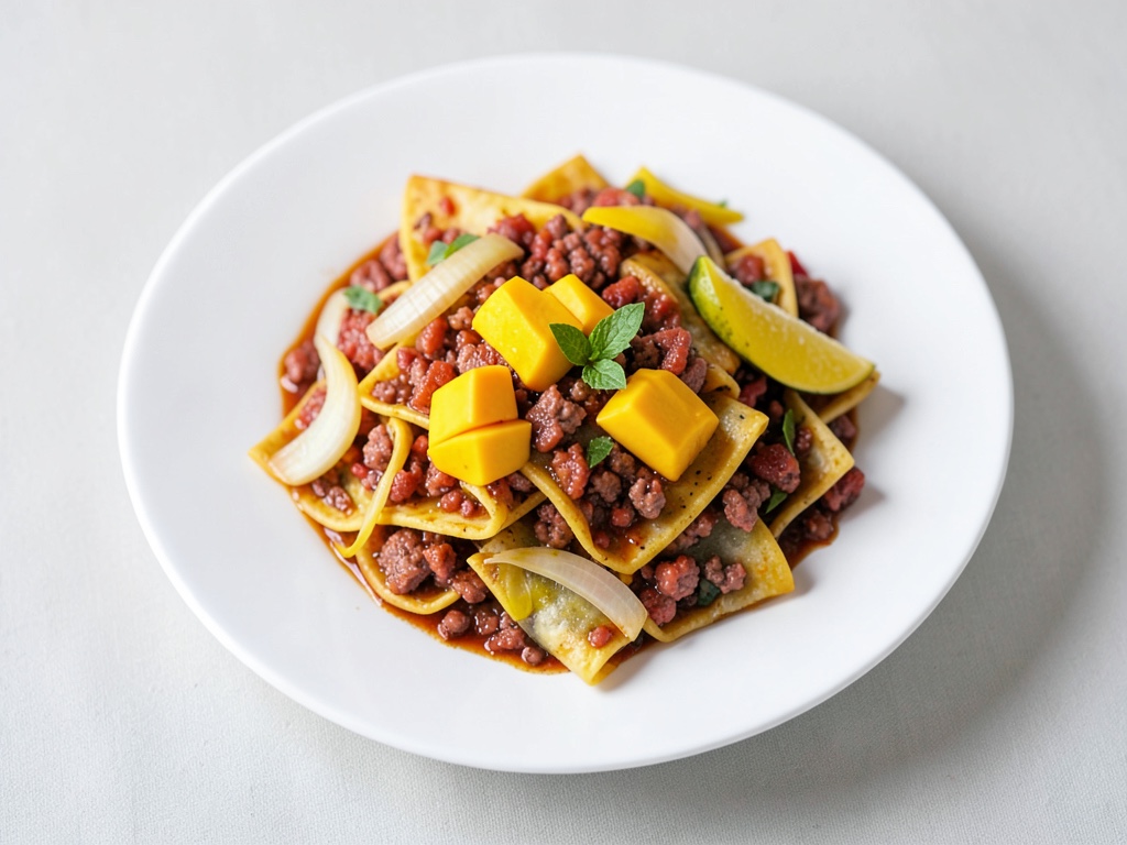 Enchiladas gratinate con ripieno di carne macinata e mango