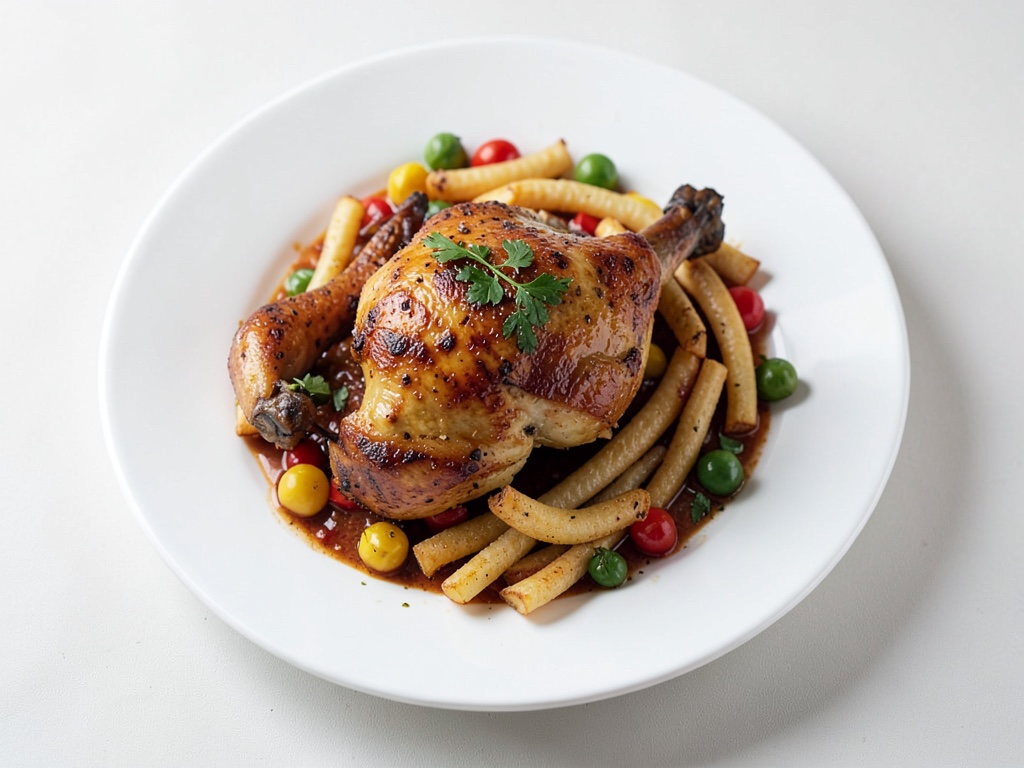 Pollo al forno con peperoni e gnocchi di patate croccanti