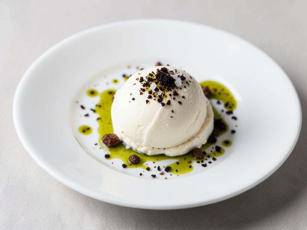 Gelato alla vaniglia con olio d'oliva e sale marino