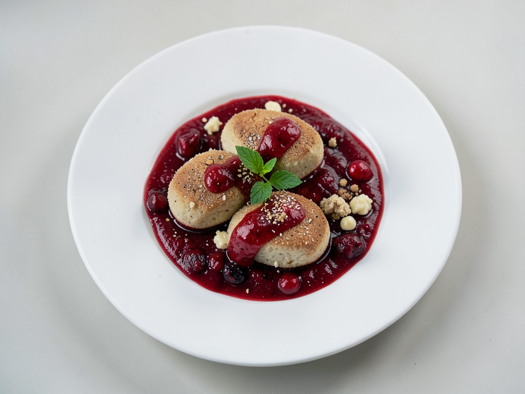 Vanilleknödel auf Erdbeersauce