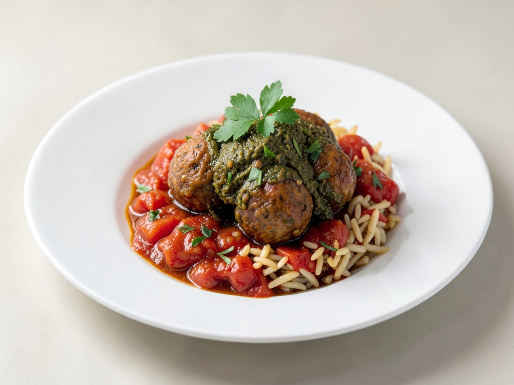 Polpette vegane di Bifteki con riso al pomodoro