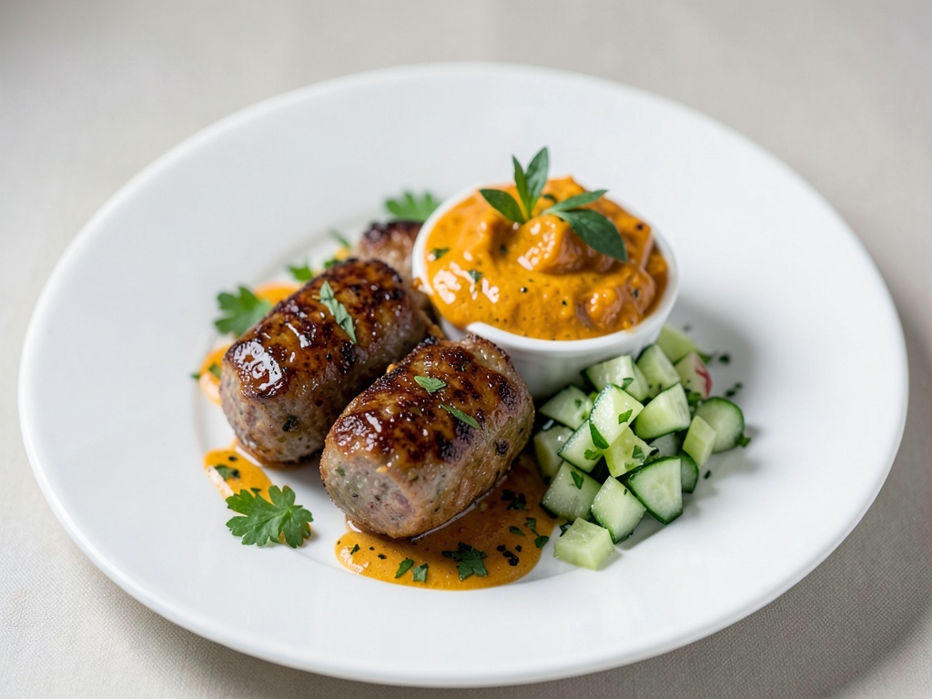 Salsicce vegane con dip al mango e peperoncino e salsa di cetrioli