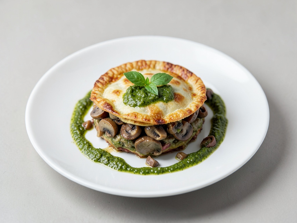 Calzone vegano de champiñones con pesto de albahaca