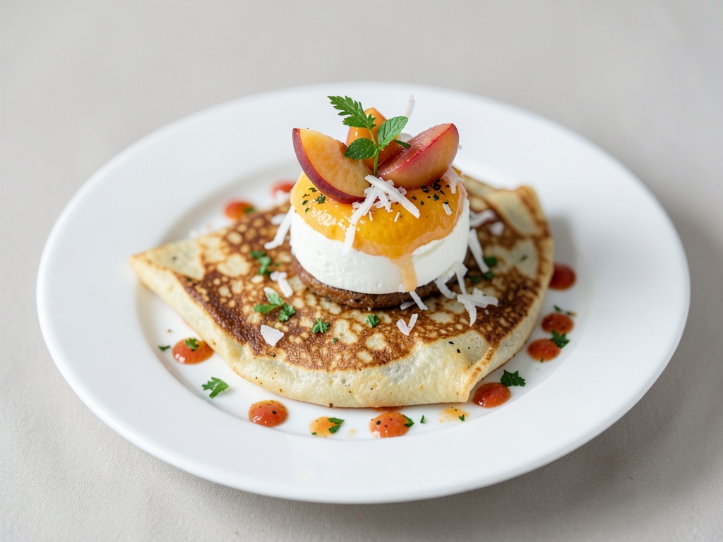 Vegane Crêpes mit Maracuja-Pfirsich-Kokosdessert