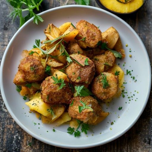 Hamburger vegani con insalata di patate e cetrioli