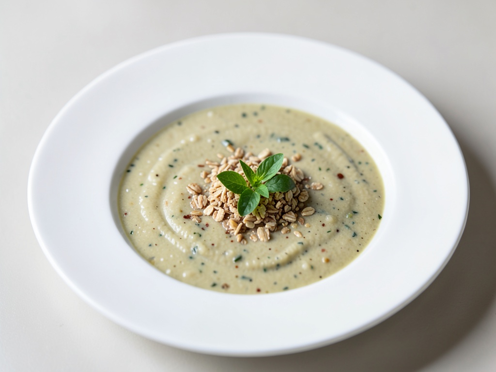 Sopa cremosa de puerro con bebida de avena