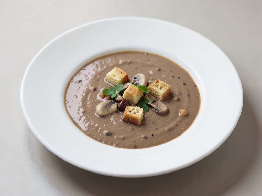 Sopa cremosa de castañas con champiñones y crutones