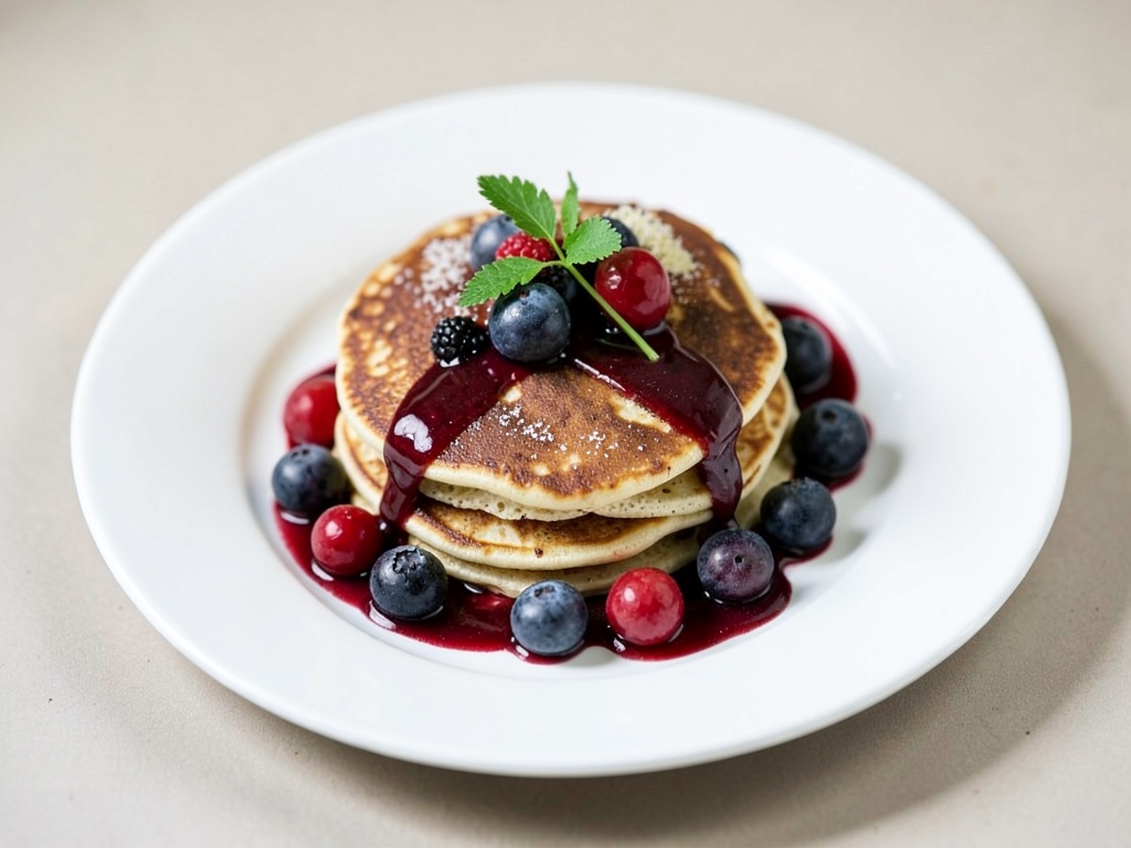 Vegane Pancakes mit Beeren und Zuckerrübensirup
