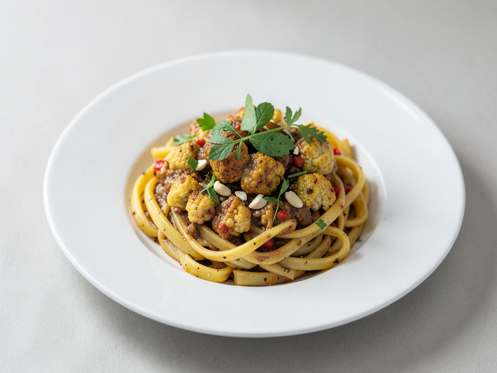 Vegane Pasta mit gerösteter Blumenkohl-Cashew-Sauce