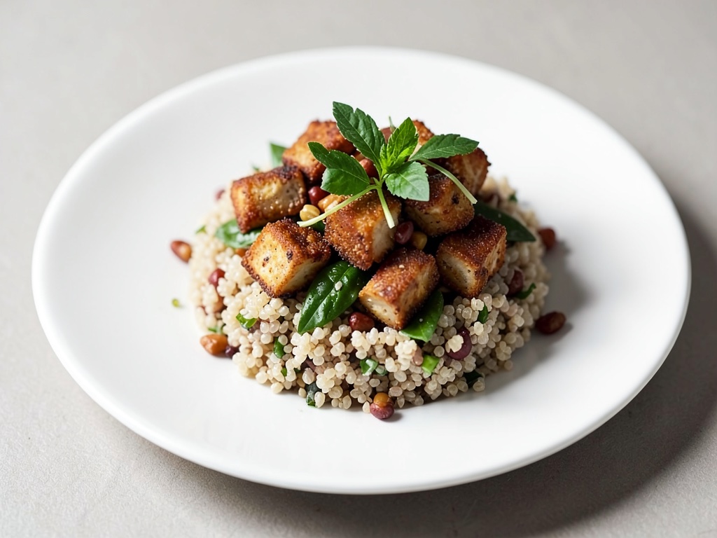Tofu croustillant sur bol de quinoa