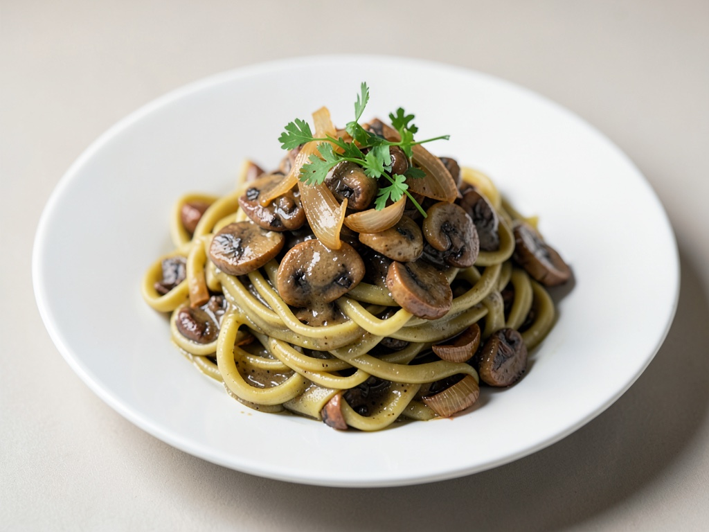 Spätzles véganes aux champignons et oignons mijotés