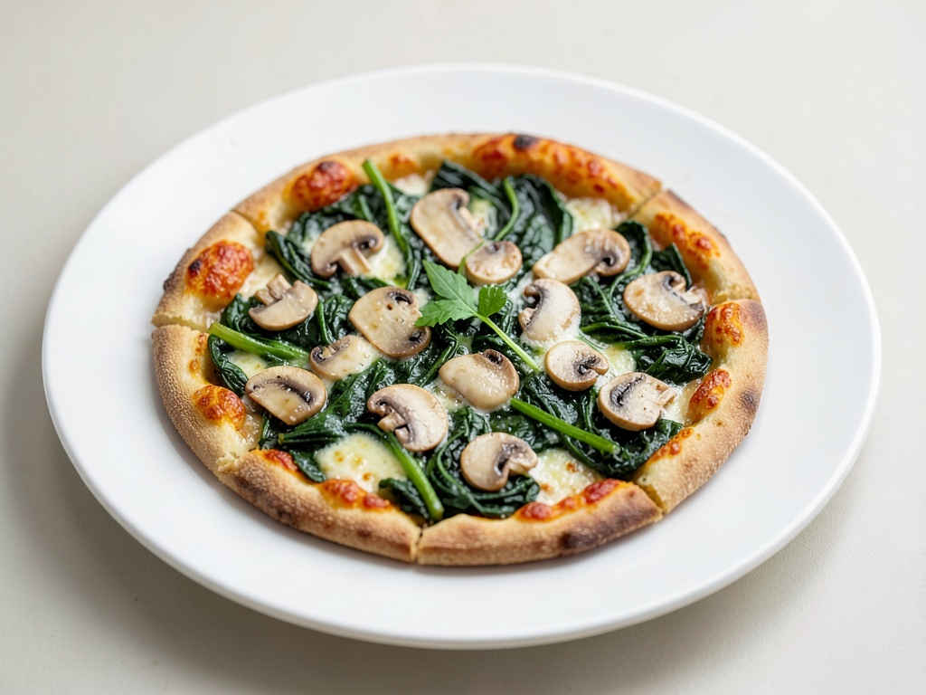 Pizza vegana agli spinaci con funghi