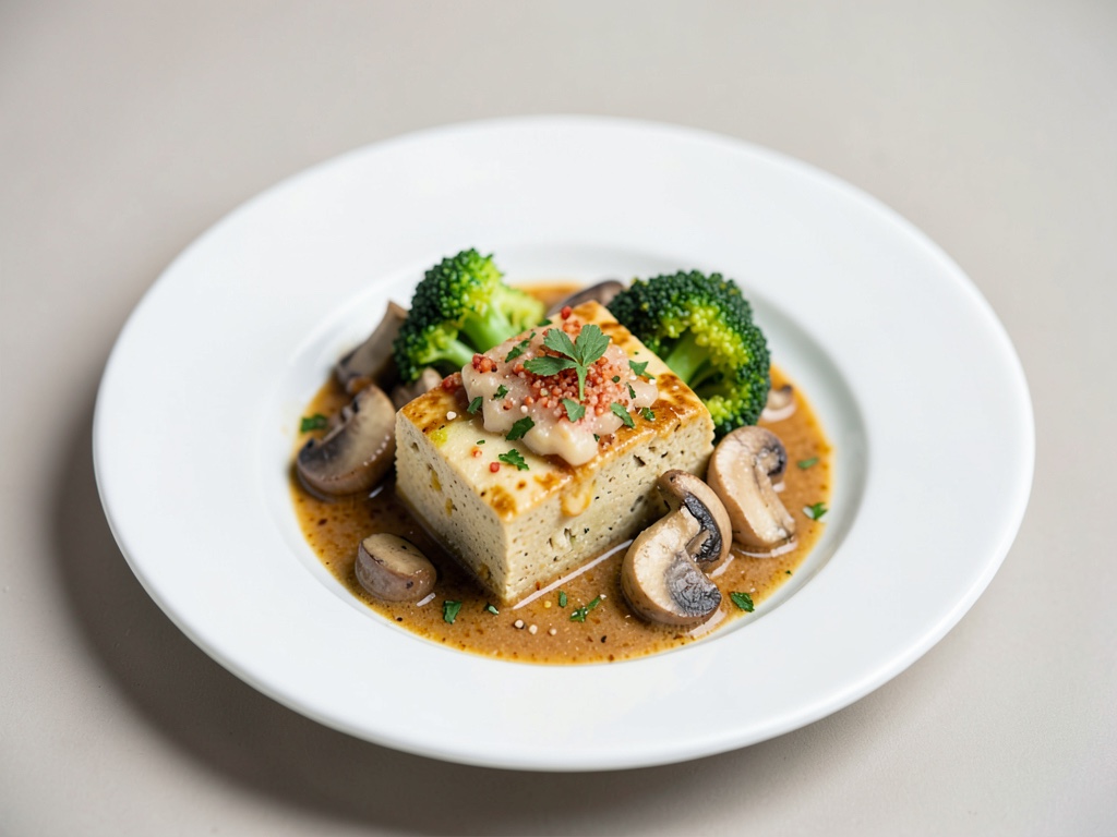 Tofu vegano Tom Kha con brócoli y setas