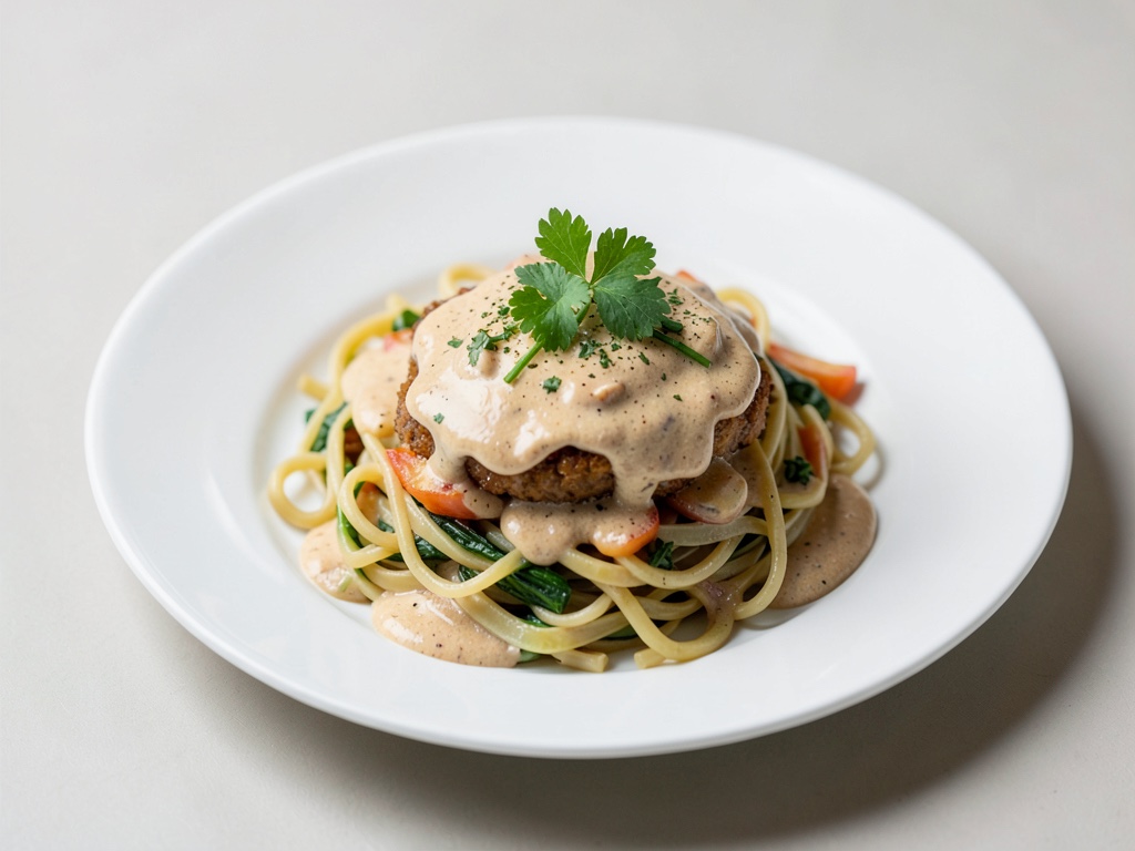 Vegane Udon-Nudeln in cremiger Erdnuss-Sauce