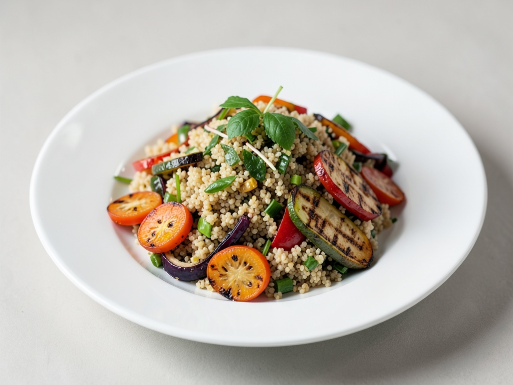Insalata di couscous vegana con verdure alla griglia