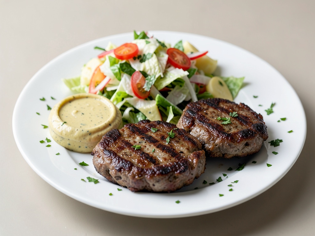 Vegana grigliata mista con insalata di patate, burger e senape