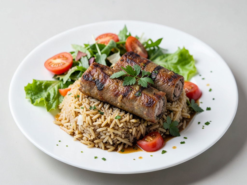 Piattaforma vegana Gyros con riso e insalata fresca