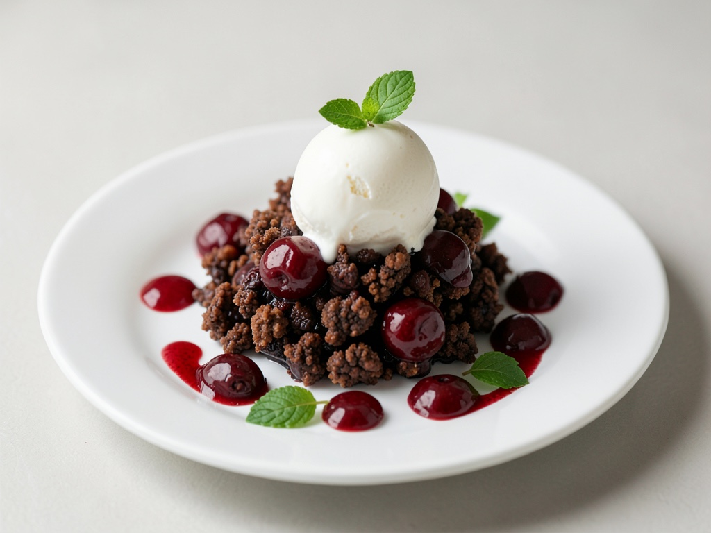 Veganes Kirsch-Schoko-Crumble mit Vanilleeis