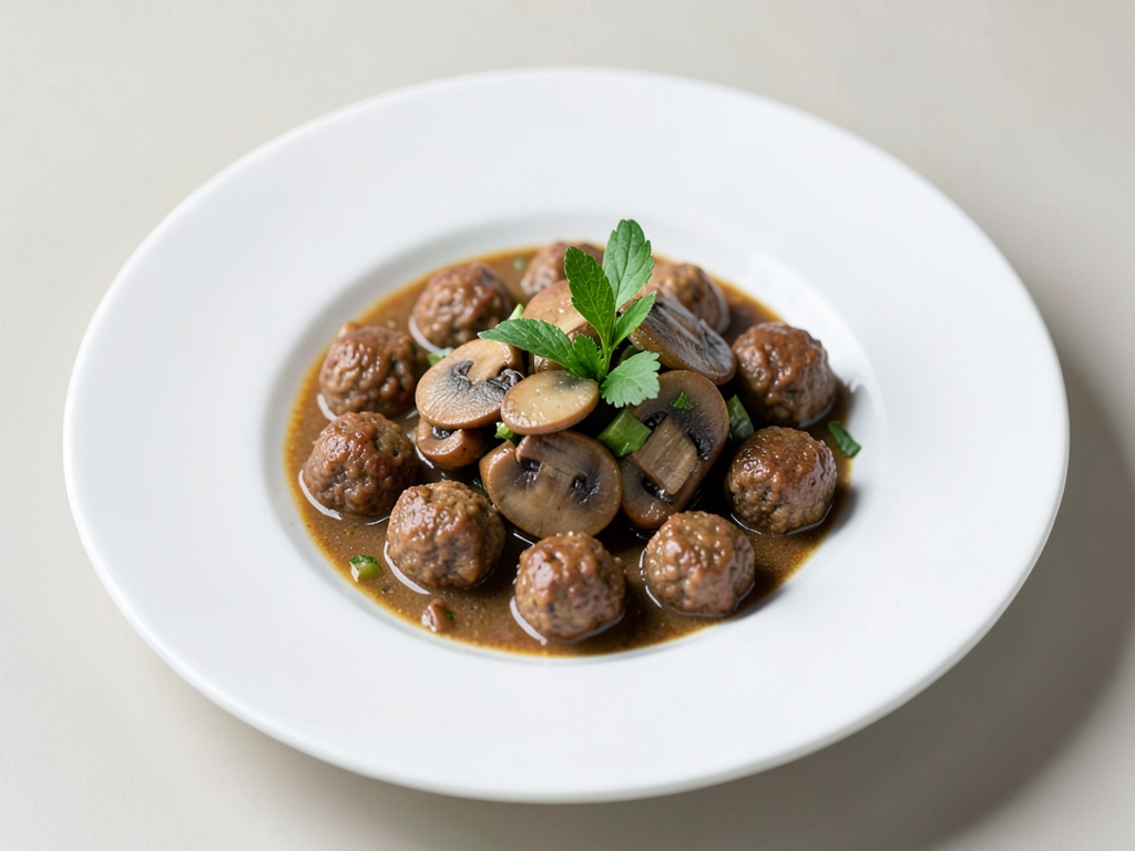 Stufato di verdure vegano con funghi champignon e mini polpette