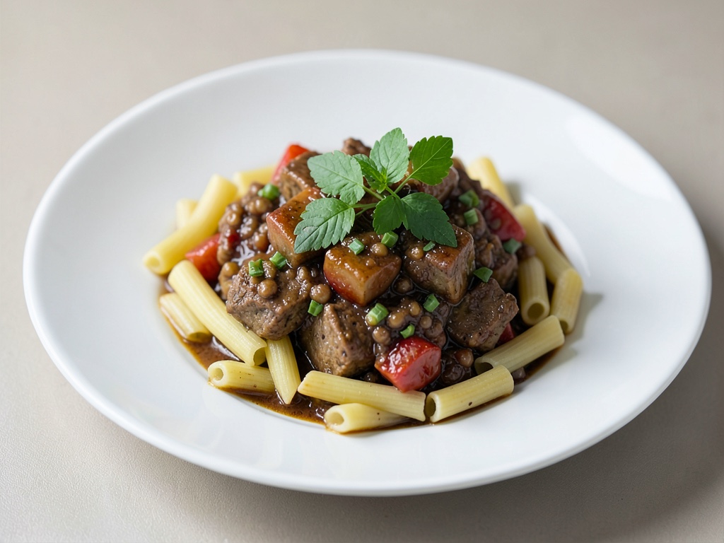 Goulasch de tofu fumé végétalien aux fusilli