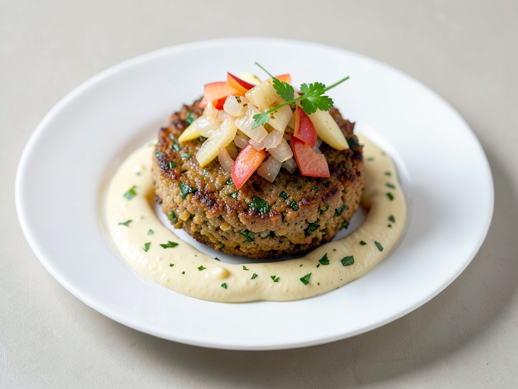 Vegani Rösti-Burger con crauti alla mela e crema di senape