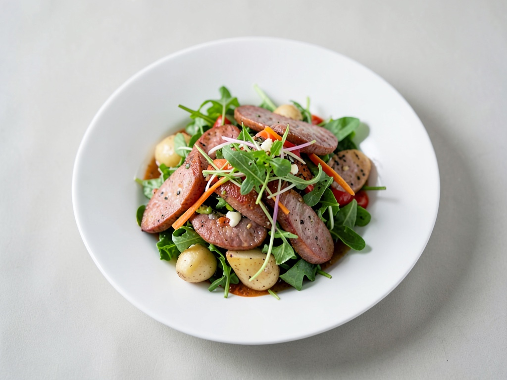 Fresco insalata estiva vegana con salsiccia e patate