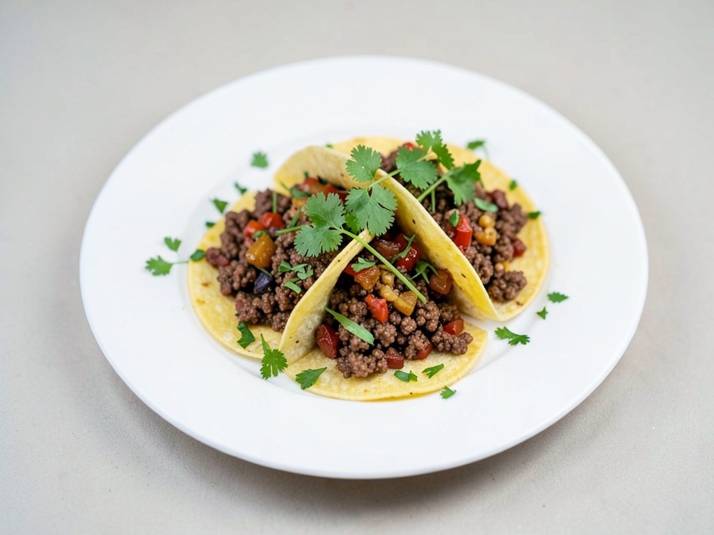 Tacos Tex-Mex végans avec haché végétal et coriandre fraîche