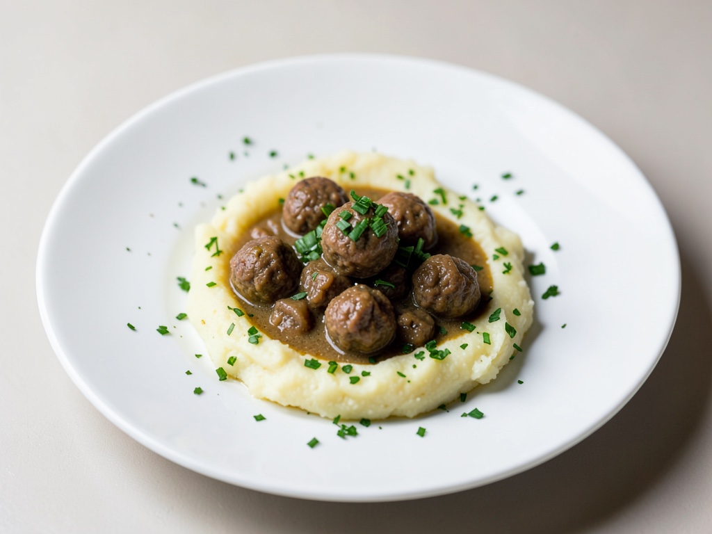 Padella vichinga vegana con mini polpette e purè di patate al cerfoglio