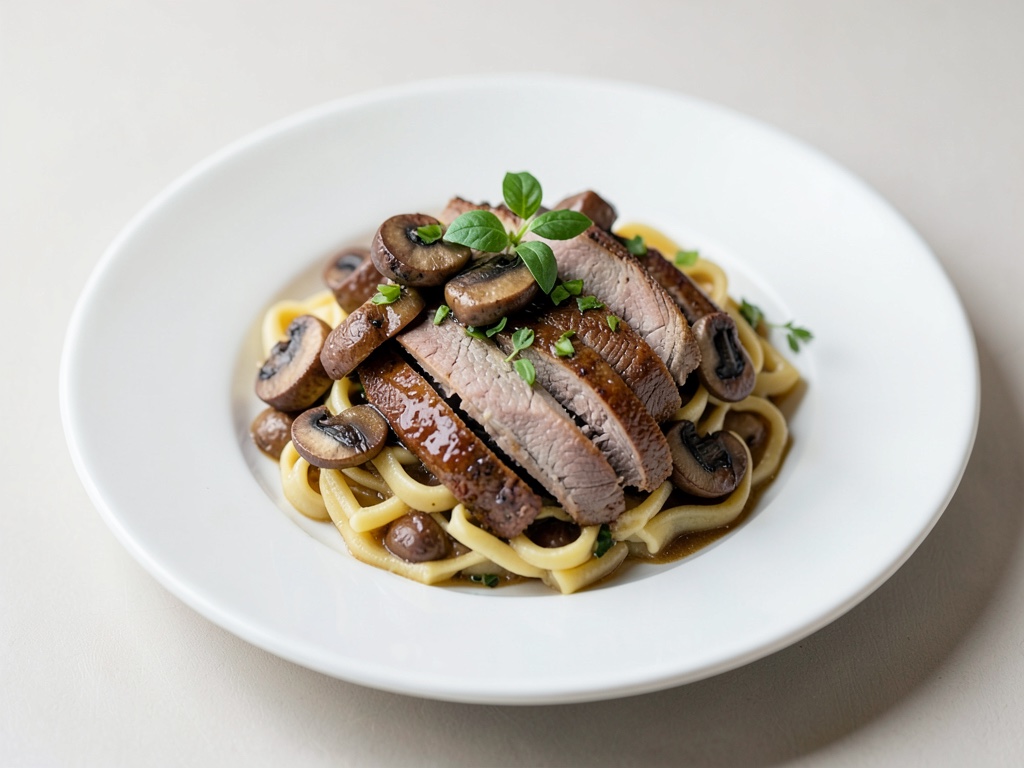 Spezzatino vegano con funghi champignon e spätzle