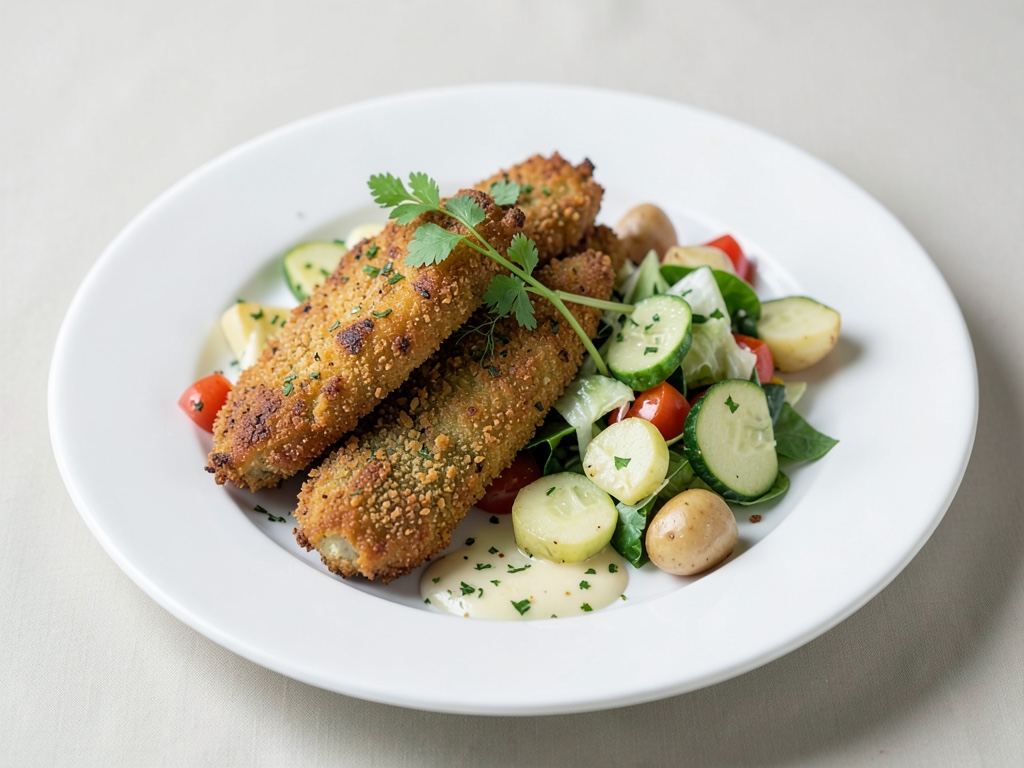 Cotolette di cavolo rapa vegane con insalata di patate e cetrioli