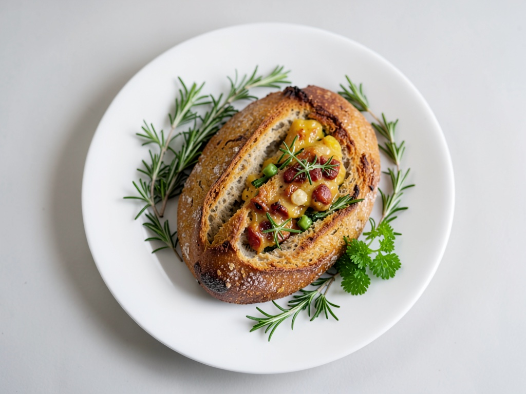 Baguette croccante con burro alle erbe fresco