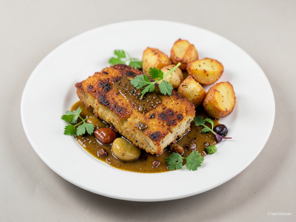 Cotoletta vegana stile Hawaii con patate fritte croccanti