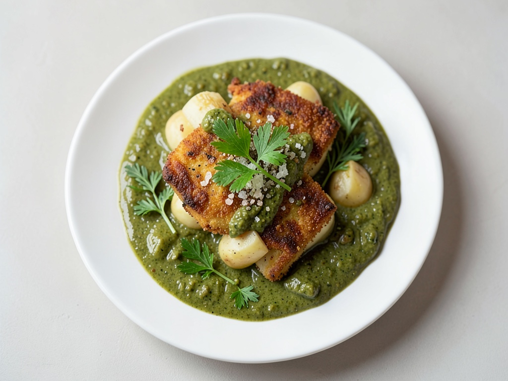 Veganes Schnitzel mit grüner Soße