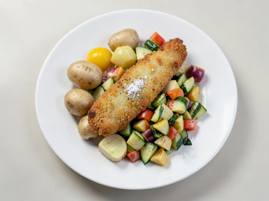 Cotoletta vegana con insalata di cetrioli e patate