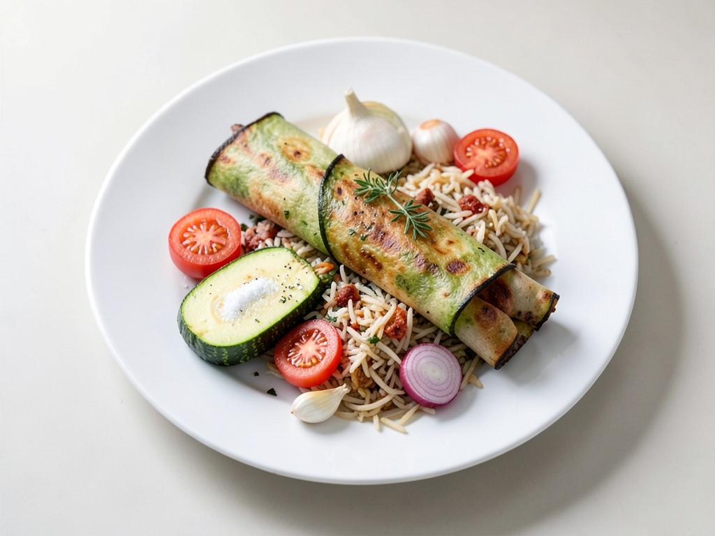 Gyros vegani di zucchine con riso al pomodoro e tzatziki