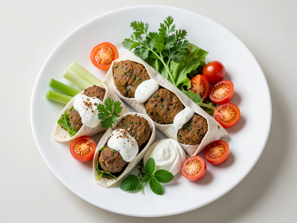 Çiğ-Köfte vegetariani in wrap con yogurt, insalata e pomodori
