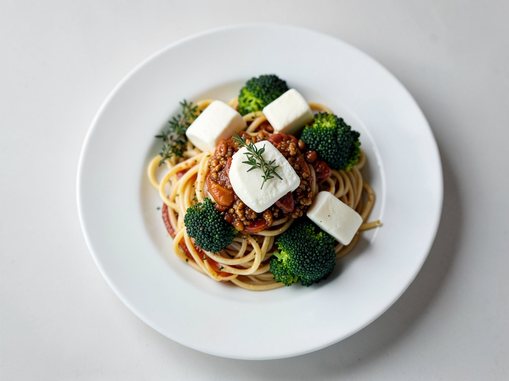 Vegane Spaghetti Carbonara mit geröstetem Blumenkohl und Mozzarella