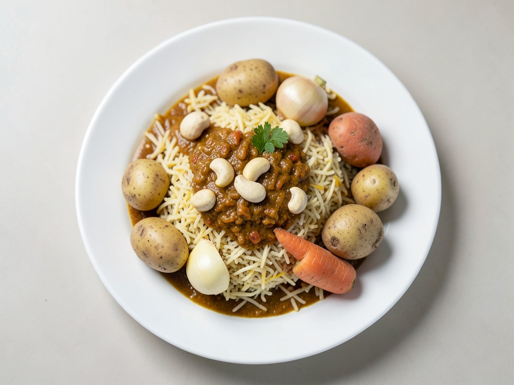 Curry végétarien avec riz basmati et noix de cajou