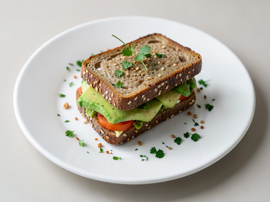 Sándwich de pan integral de centeno con aguacate