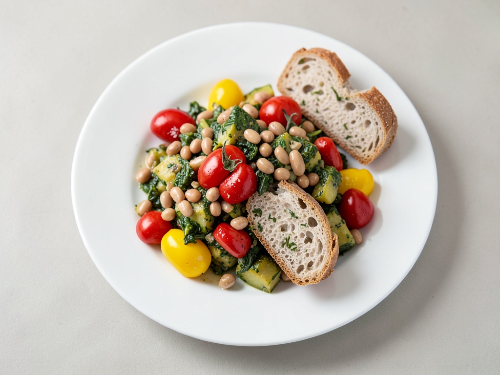 Insalata tiepida di verdure al forno con baguette all'aglio e erbe