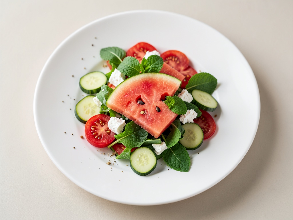 Insalata fresca di anguria e feta con menta