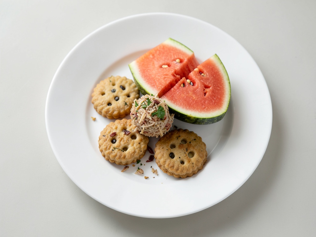 Sandía con galletas de arroz