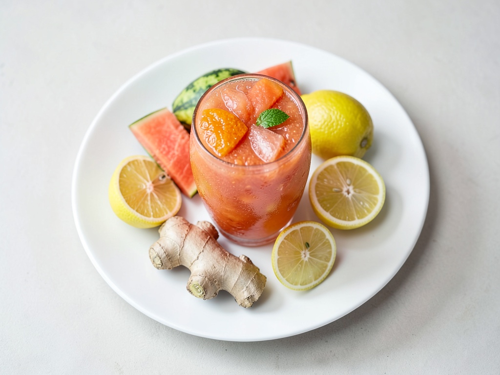 Wassermelonen-Cocktail mit Zitrusfrüchten und Ingwer