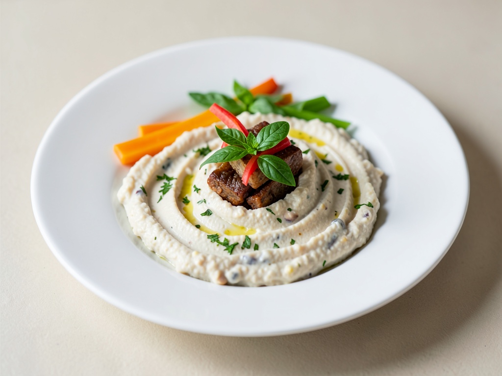 Hummus cremoso de judías blancas con palitos de verdura fresca