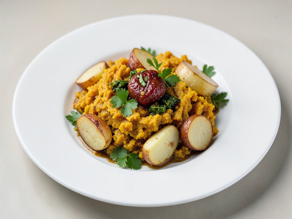 Ciotola invernale con patate a ventaglio e purè di zucca