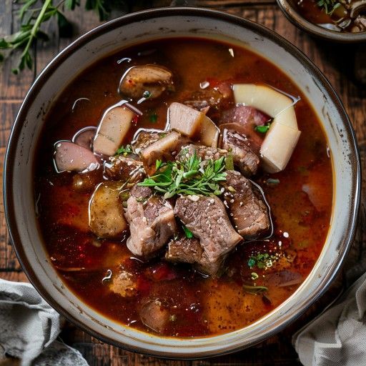 Saboroso guiso de ternera con vino tinto