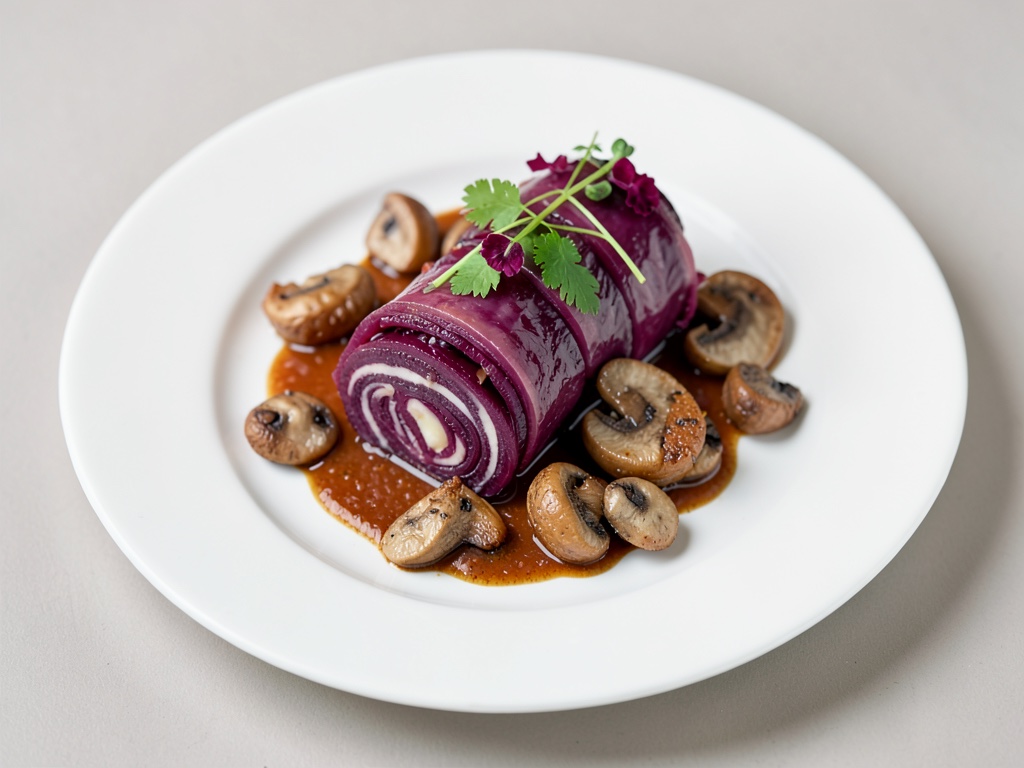 Rotolo di cavolo rosso invernale con funghi saltati