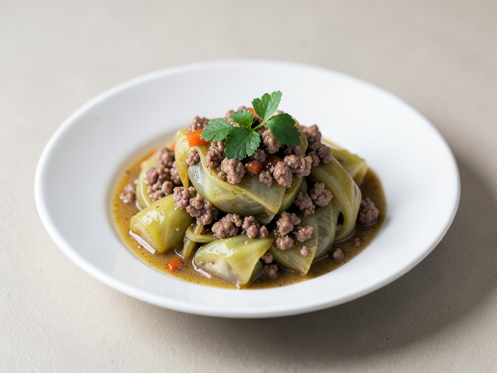 Estofado sabroso de col rizada con carne picada